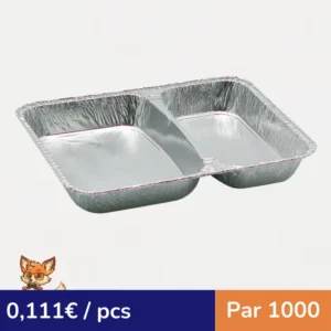 Barquette aluminium rectangulaire 2-compartiments 227x177mm H30mm (par 1000)