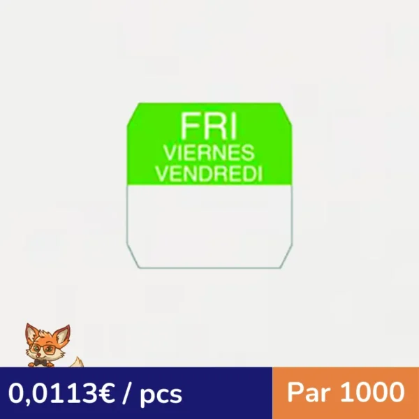 Rouleau étiquette soluble verte vendredi  25x25mm (par 1000)