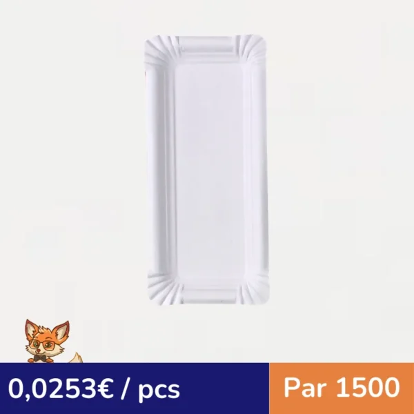 Assiette rectangulaire en carton recyclé blanc  240x110mm (par 1500)