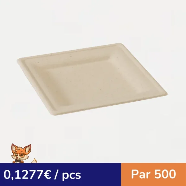 Assiette carrée brune en pulpe 200x200mm (par 500)