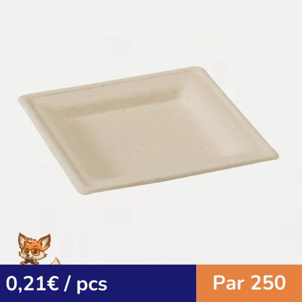Assiette carrée brune en pulpe 260x260mm H20mm (par 250)