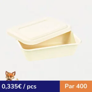 Boite repas pulpe blanche avec couvercle  193x135mm H50mm 850ml (par 400)