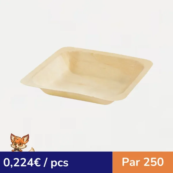 Assiette carrée en bois "Scandinavie"  140x140mm H25mm (par 250)