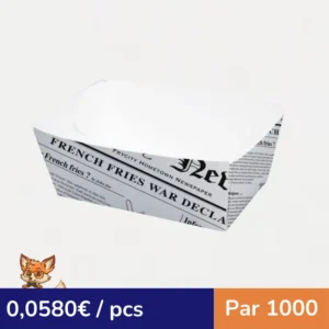 Barquette en carton décor journal  90x55mm H40mm 250ml (par 1000)