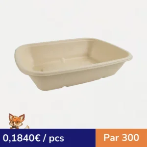 Plateau pulpe rectangulaire brun  215x158mm H50mm 1000ml (par 300)