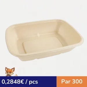 Plateau scellable pulpe rectangulaire brun laminé PLA  214x157mm H46mm 1000ml (par 300)