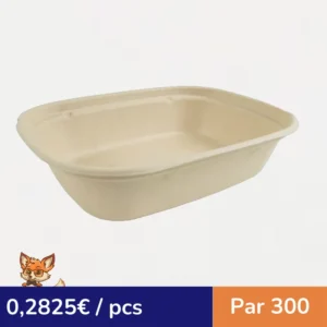 Plateau scellable pulpe rectangulaire brun laminé PLA  220x170mm H53mm 850ml (par 300)