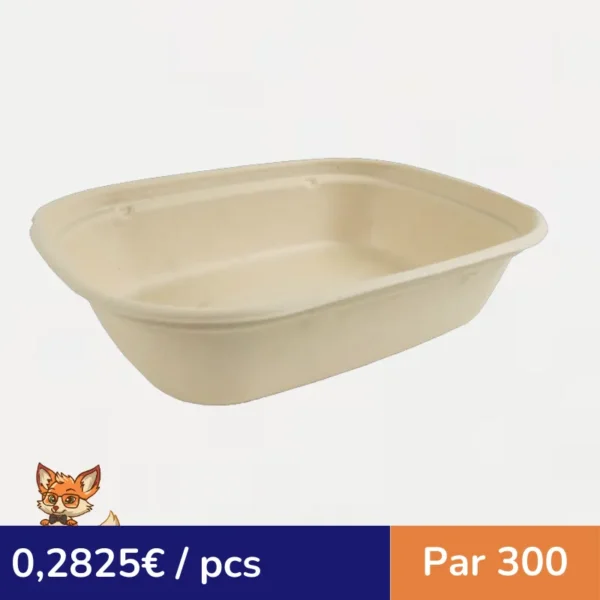Plateau scellable pulpe rectangulaire brun laminé PLA  220x170mm H53mm 850ml (par 300)