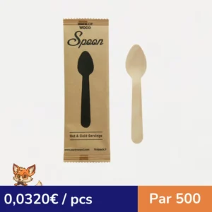Cuillère café bois, emballage papier kraft  /  Wooden coffee spoon, kraft wrap  H110mm (par 500)