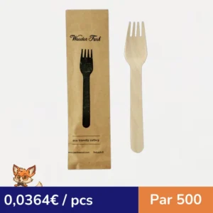 Fourchette en bois, emballage papier kraft   H158mm (par 500)