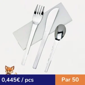 Kit couverts inox 4 en 1: couteau fourchette cuillère serviette   H160mm (par 50)