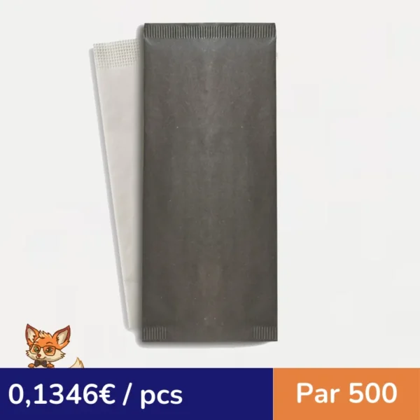 Pochette papier noir pour couverts avec serviette blanche  110x250mm (par 500)