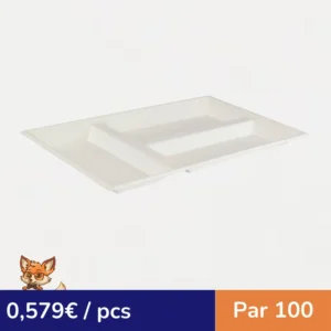 Plateau rectangulaire blanc 3 compartiments en pulpe   400x280mm (par 100)