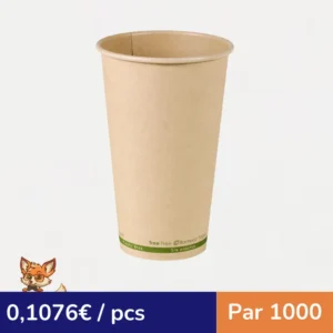 Gobelet beige en carton fibre de bambou sans plastique, Waterbased  H136mm 460ml (par 1000)