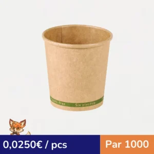 Gobelet Zen en carton kraft brun sans plastique, Waterbased  H57mm 72ml (par 1000)