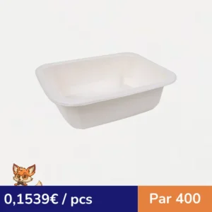 Barquette scellable pulpe laminée PLA "gastronorme" 1/8 160x130mm H46mm 585ml (par 400)
