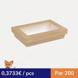 Boîte "Kray" rectangulaire carton brun avec couvercle à fenêtre 225x155mm H53mm 1500ml (par 200)