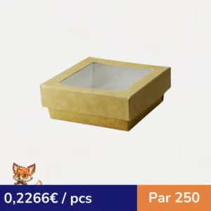 Boite "Kray" carrée carton brun avec couvercle à fenêtre  115x115mm H40mm 350ml (par 250)