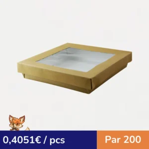 Boîte "Kray" carrée carton brun avec couvercle à fenêtre 205x205mm H40mm 1000ml (par 200)