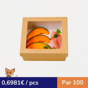 Boite "Kray" carrée carton brun avec couvercle à fenêtre  225x225mm H80mm 3500ml (par 100)