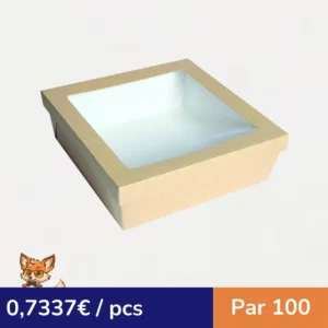 Boîte "Kray" carrée carton brun avec couvercle à fenêtre 245x245mm H80mm 4 200ml (par 100)
