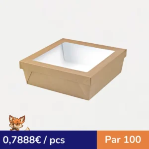 Boîte "Kray" carrée carton brun avec couvercle à fenêtre 265x265mm H50mm 3000ml (par 100)