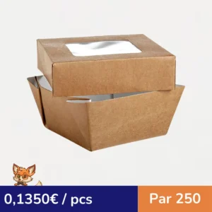 Boîte "Kray" carrée carton brun avec couvercle à fenêtre 85x85mm H40mm 200ml (par 250)