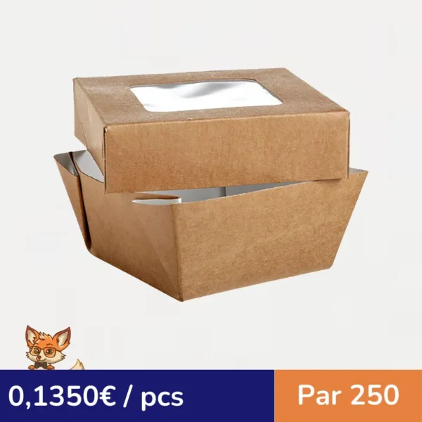 Boîte "Kray" carrée carton brun avec couvercle à fenêtre 85x85mm H40mm 200ml (par 250)