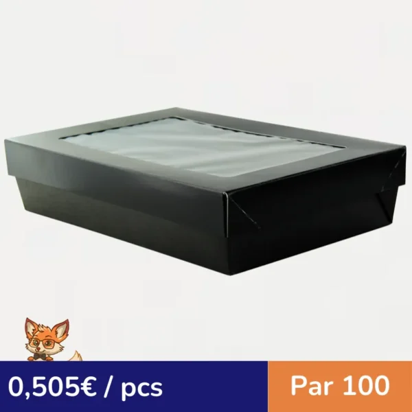 Boite "Kray" rectangulaire carton noir avec couvercle à fenêtre  225x155mm H50mm (par 100)