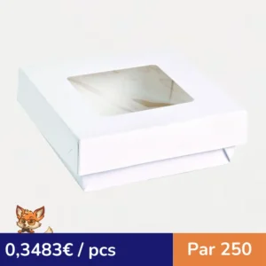Boite "Kray" carrée carton blanc avec couvercle à fenêtre  155x155mm H50mm 950ml (par 250)