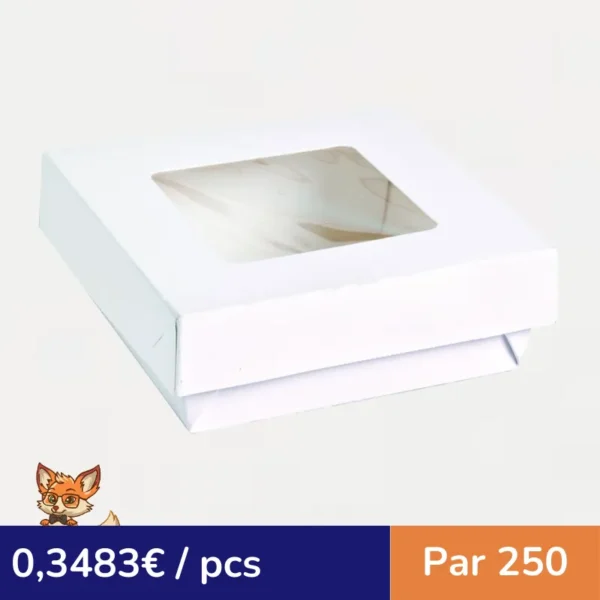 Boite "Kray" carrée carton blanc avec couvercle à fenêtre  155x155mm H50mm 950ml (par 250)