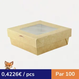 Boite "Kray" carrée carton brun avec couvercle à fenêtre  135x135mm H50mm (par 100)