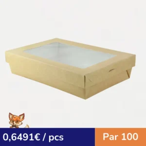 Boite "Kray" rectangulaire carton avec couvercle à fenêtre  225x155mm H50mm (par 100)
