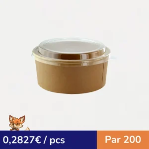 Saladier en carton kraft avec couvercle en plastique PET  H65mm 1200ml (par 200)