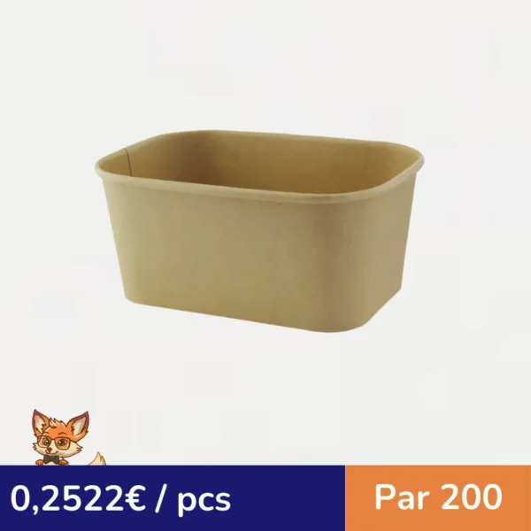Saladier rectangulaire en kraft lamine pp 170x120mm H75mm 1000ml (par 200)