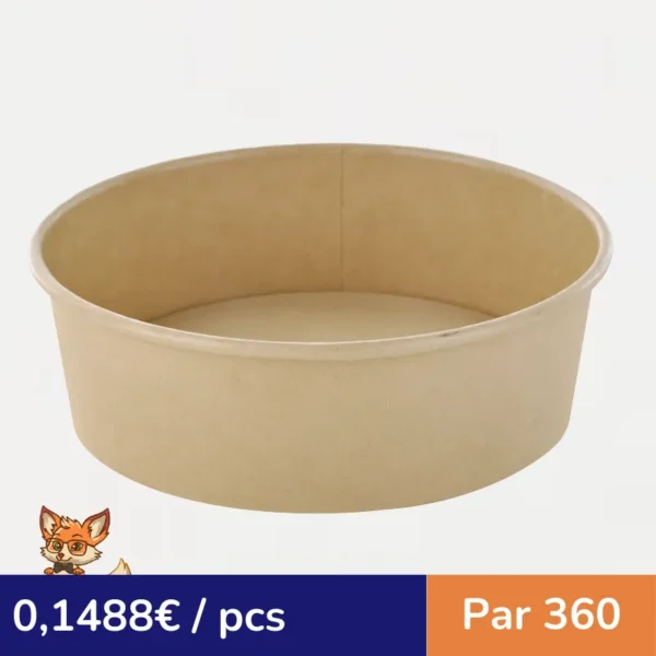 Saladier rond Buckaty en carton brun fibre de bambou  H47mm 480ml (par 360)