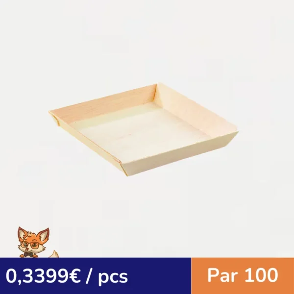 Barquette carrée en bois "Samouraï" 132x131mm H19mm (par 100)