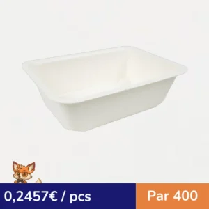 Barquette scellable pulpe laminée PLA  190x137mm H55mm 950ml (par 400)