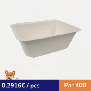 Barquette scellable pulpe laminée PLA  190x137mm H70mm 1200ml (par 400)
