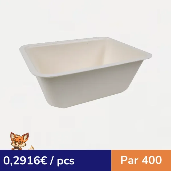 Barquette scellable pulpe laminée PLA  190x137mm H70mm 1200ml (par 400)