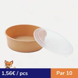 Combo Saladier Kraft et couvercle transparent réutilisable  H68mm (par 10)
