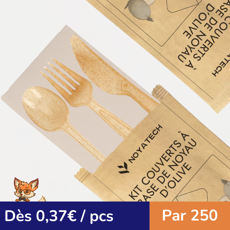 Set couverts 4/1 en noyaux d'olives (par 250)