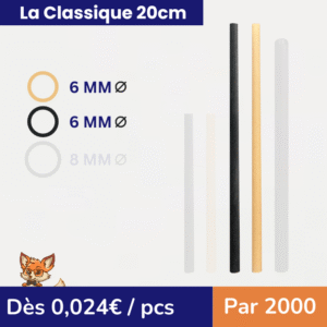 Pailles Classiques 20cm-6mm en noyaux d'avocats (par 2000)