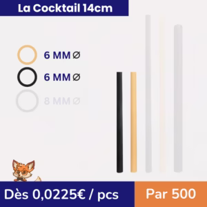 Pailles Cocktails 14cm-6mm en noyaux (par 500)